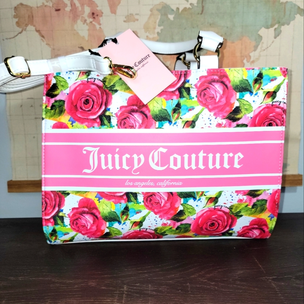 BRAND NEW Juicy Couture "Juicy Billboard Tote" White Multi Rose
